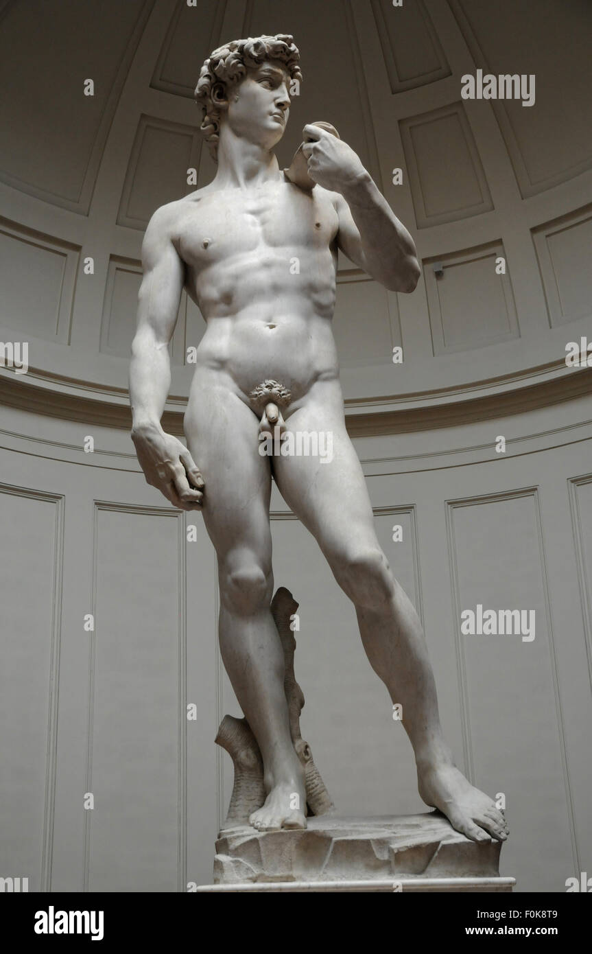 Michelangelo's world famous statue of 'David' in The Galleria dell' Accademia, Florence, Italy. Stock Photo