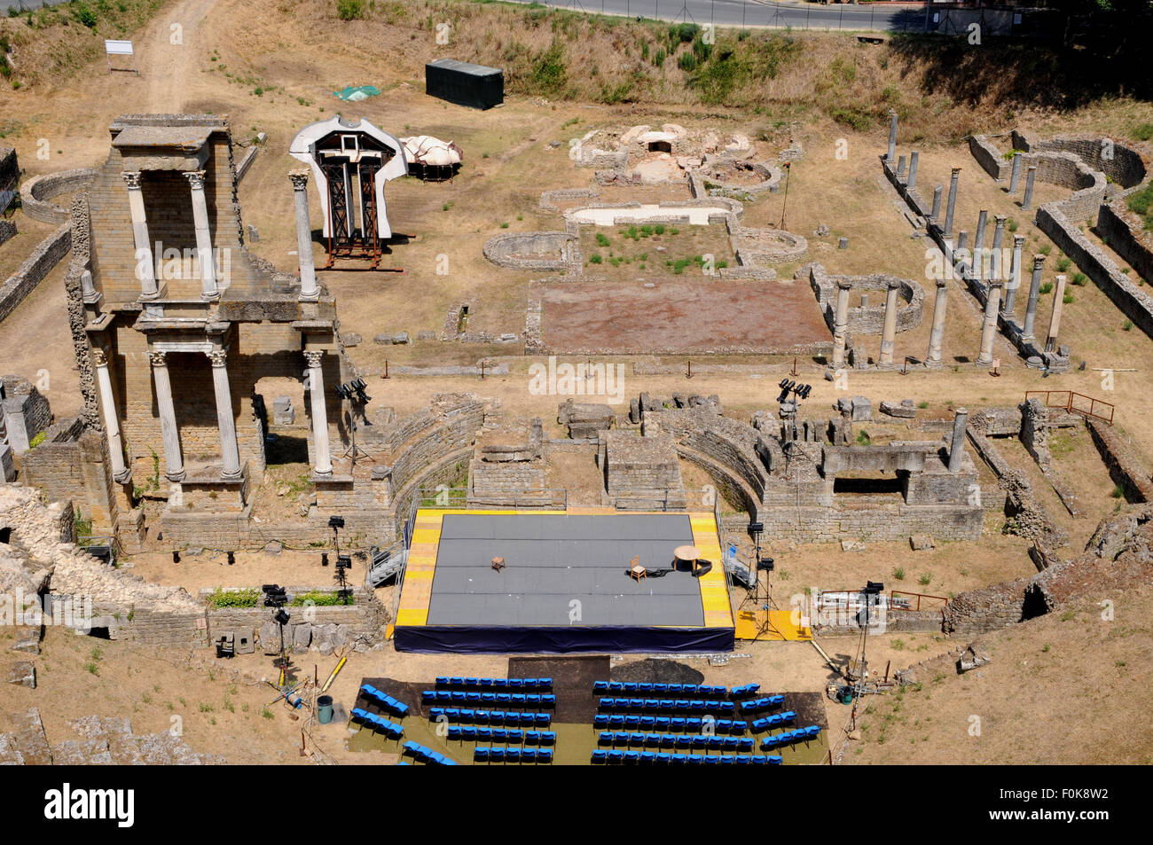 remains of the Roman Theatre in the Tuscan town of Volterra. Productions still take place in the theatre today. Stock Photo