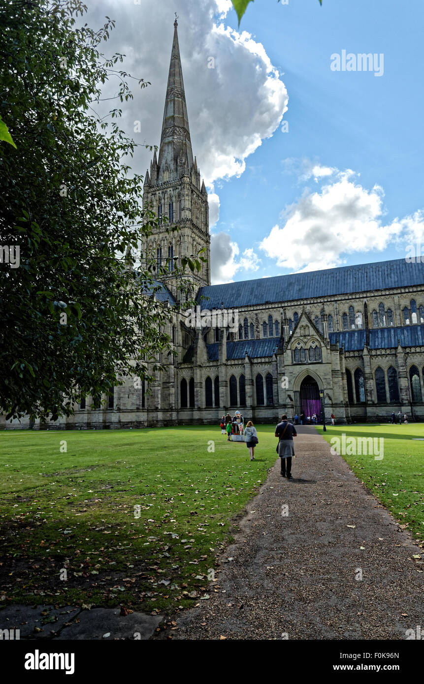 Salisbury Cathedral and surrounding park Stock Photo