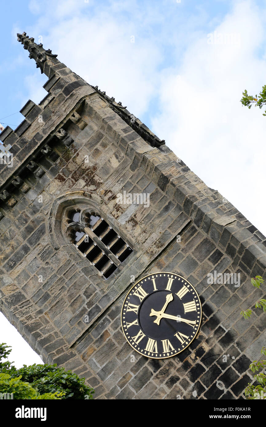 New renovated Church Clock at St Oswalds Church, Guiseley, Leeds Stock Photo