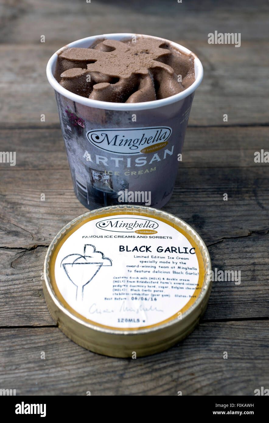 Mingellas Black Garlic Ice Cream Isle of Wight England UK Stock Photo