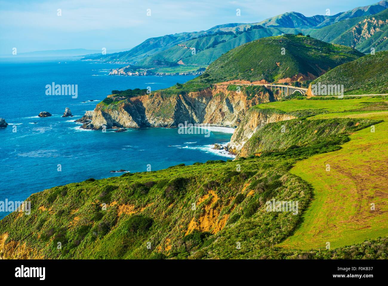 California Coastal Highway 1. Scenic Route. Pacific Ocean Shore in California, United States. Stock Photo