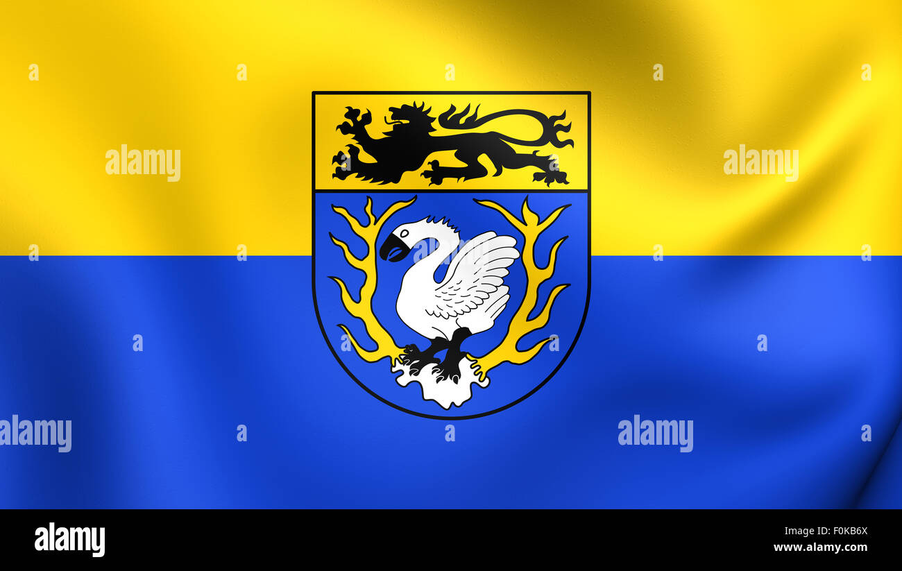 3D Flag of the Aachen District, Germany. Close Up. Stock Photo