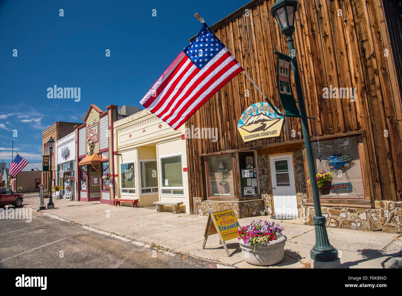 Downtown Fairfield on Flag Day, Fairfield, Idaho, USA Stock Photo