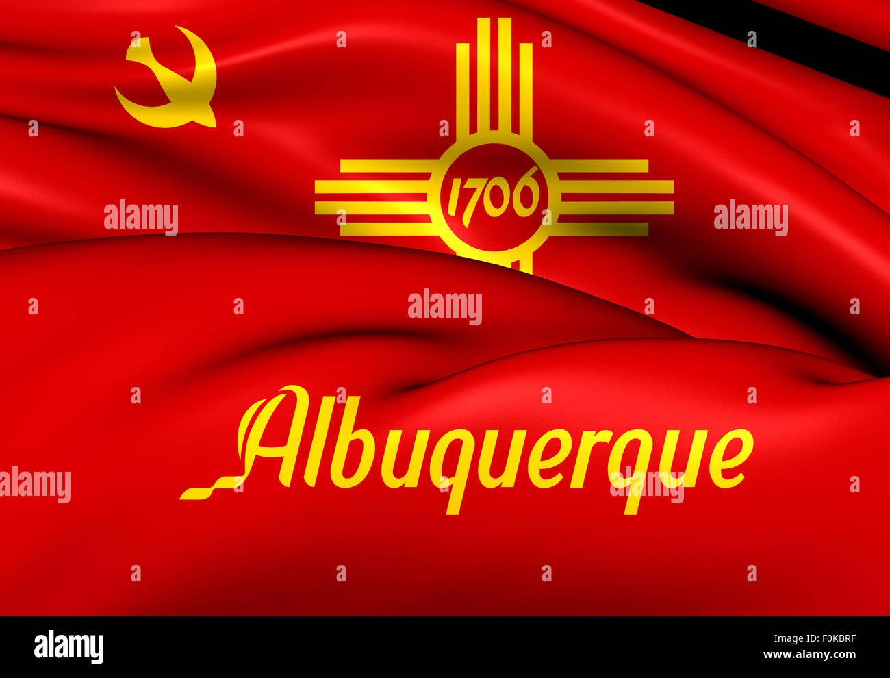 3D Flag of Albuquerque, USA. Close Up. Stock Photo