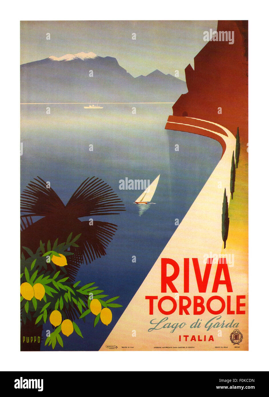Vintage travel poster for Lago di Garda Italia 'Riva Torbole' Stock Photo