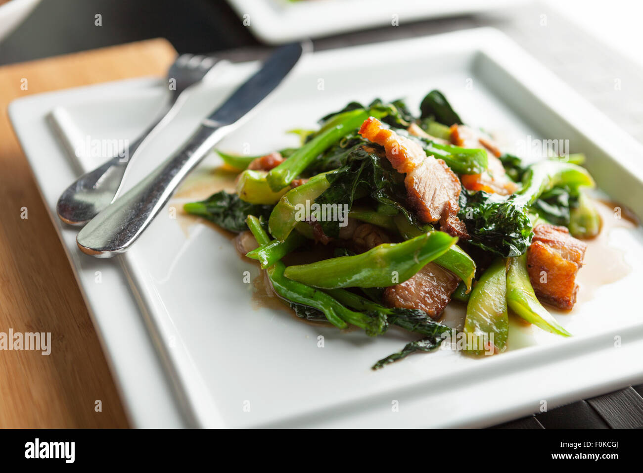 Thai style crispy pork dish Stock Photo
