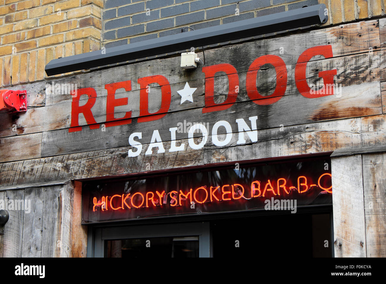 Red Dog Saloon sign on bar in Hoxton East London UK  KATHY DEWITT Stock Photo