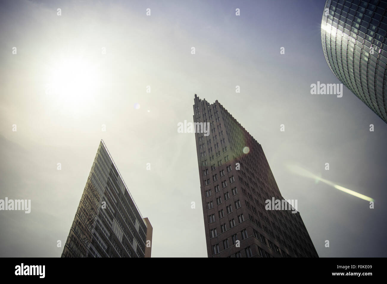 Germany, Berlin, AtriumTower, Kollhoff-Tower and Bahntower at Potsdam Square Stock Photo