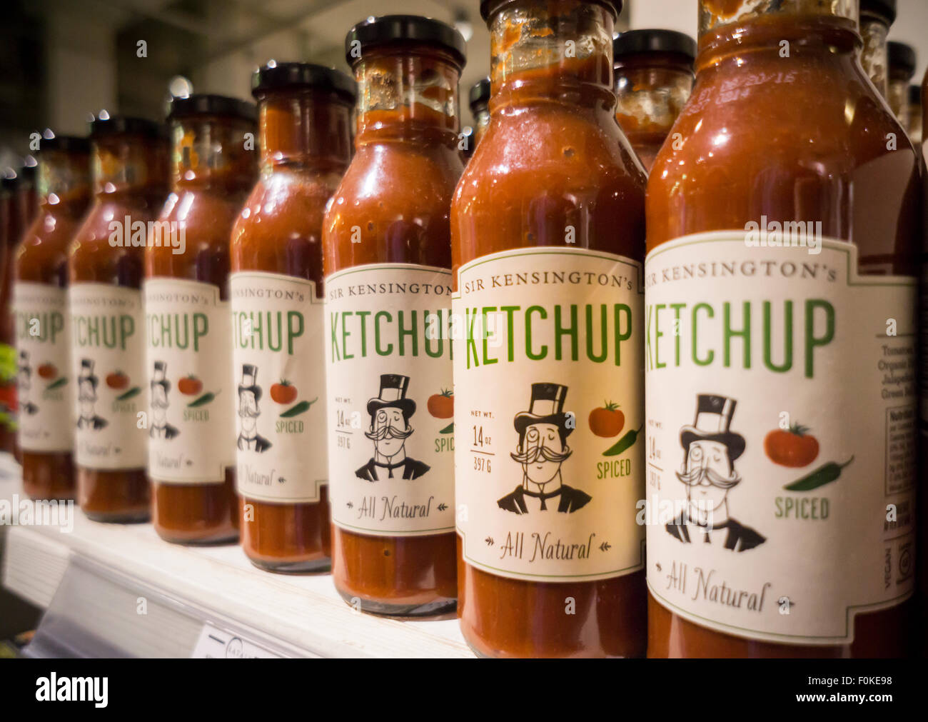 Bottle of Sir Kensington's Ketchup are seen on a grocery store shelf in