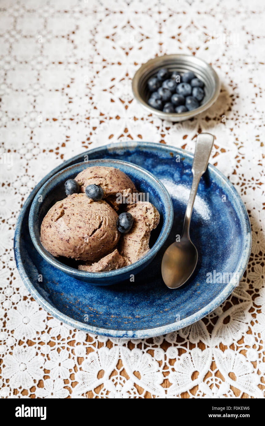 Bowl of vegan blueberry banana ice cream Stock Photo Alamy