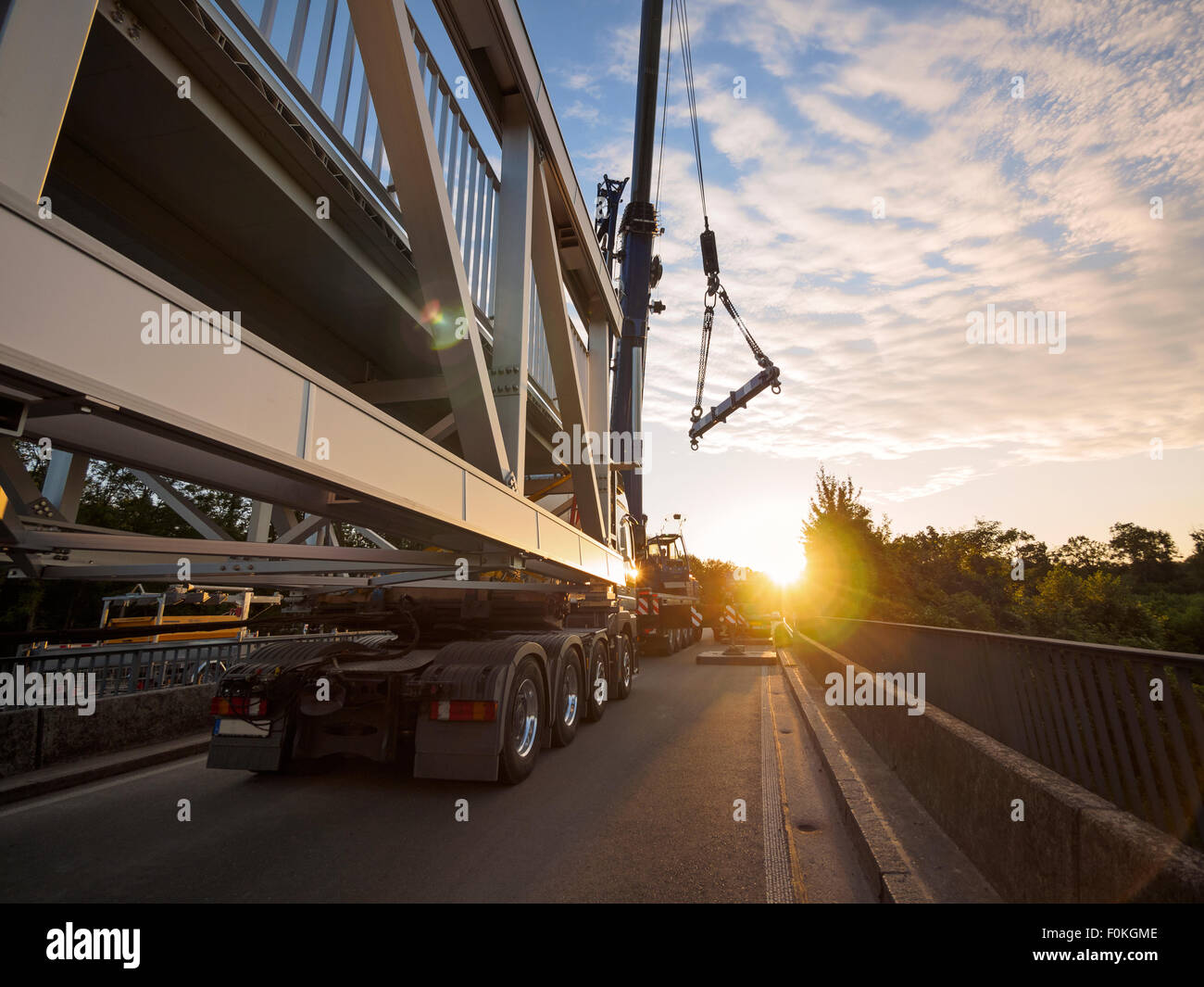 Germany, Kippenheimweiler, construction of a pedestrian bridge Stock Photo