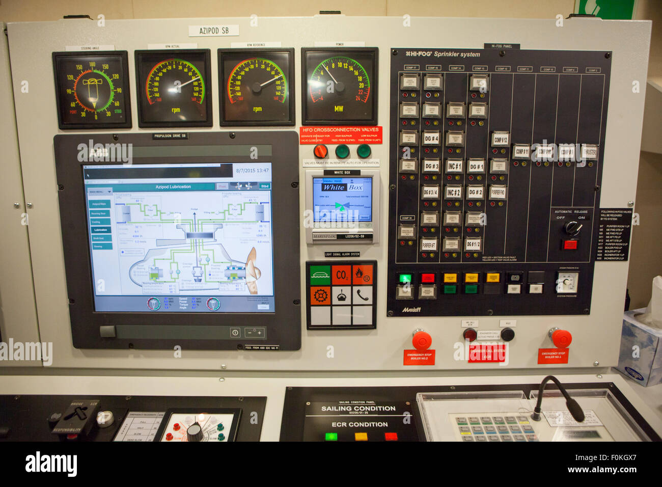 The engine control room inside a modern cruise liner The Celebrity