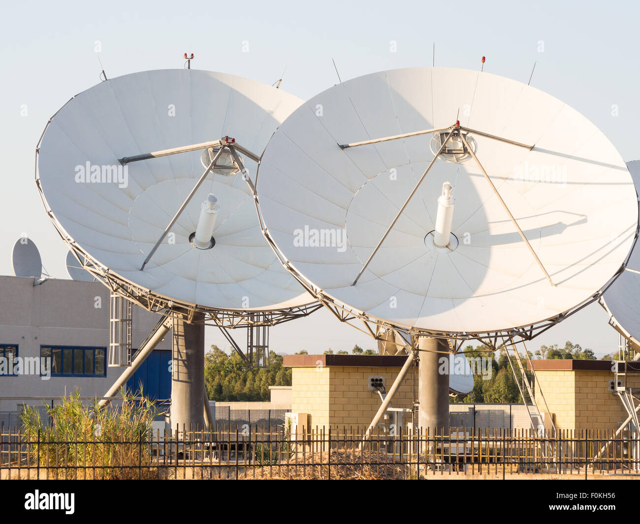 teleport satellite communications. Group of antennas in teleport of Cagliari Sardinia, Italy Stock Photo