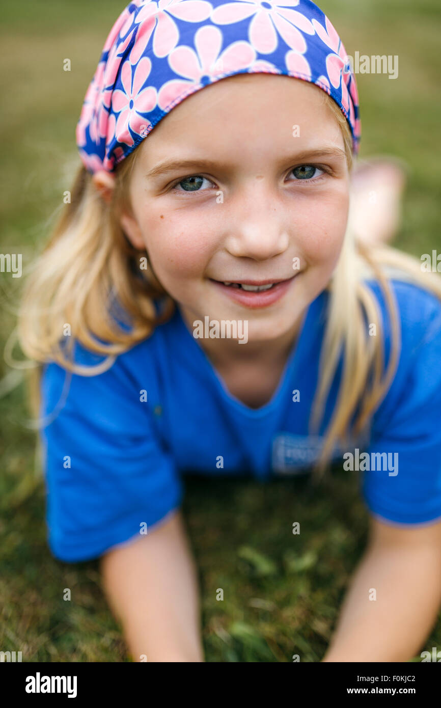 Portrait of little blond girl wearing Stock Photo - Alamy