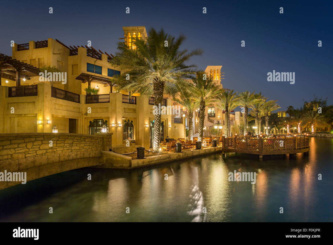 United Arab Emirates, Dubai, Souk Madinat at night Stock Photo