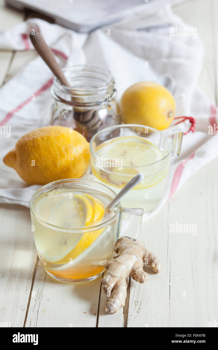 Hot lemon-ginger infusion with honey Stock Photo