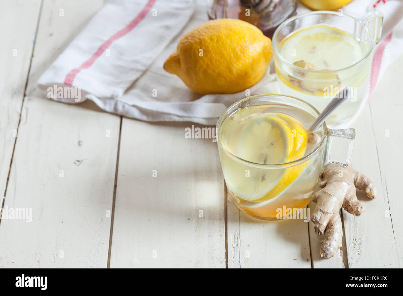 Hot lemon-ginger infusion with honey Stock Photo