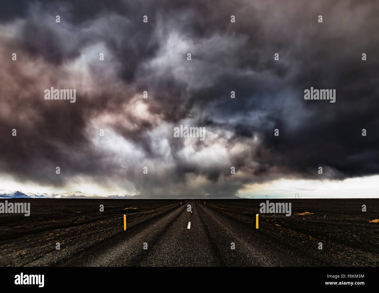 Iceland, Highway 1, Snow storm and dark clouds Stock Photo - Alamy