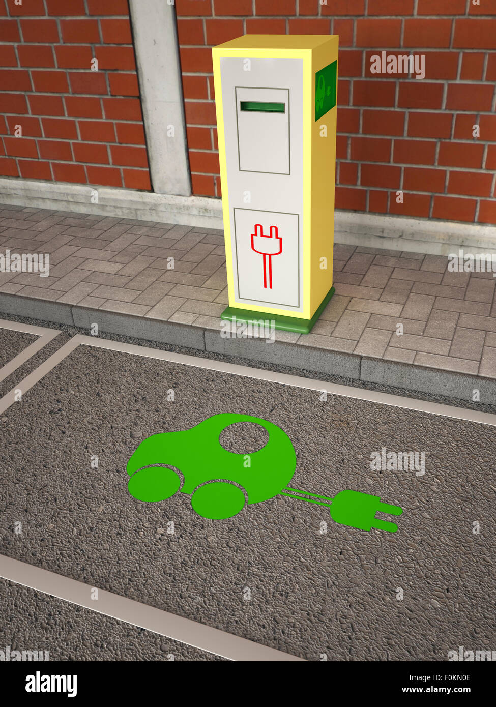 Electric Vehicle Charging Station, green car symbol on asphalt Stock Photo