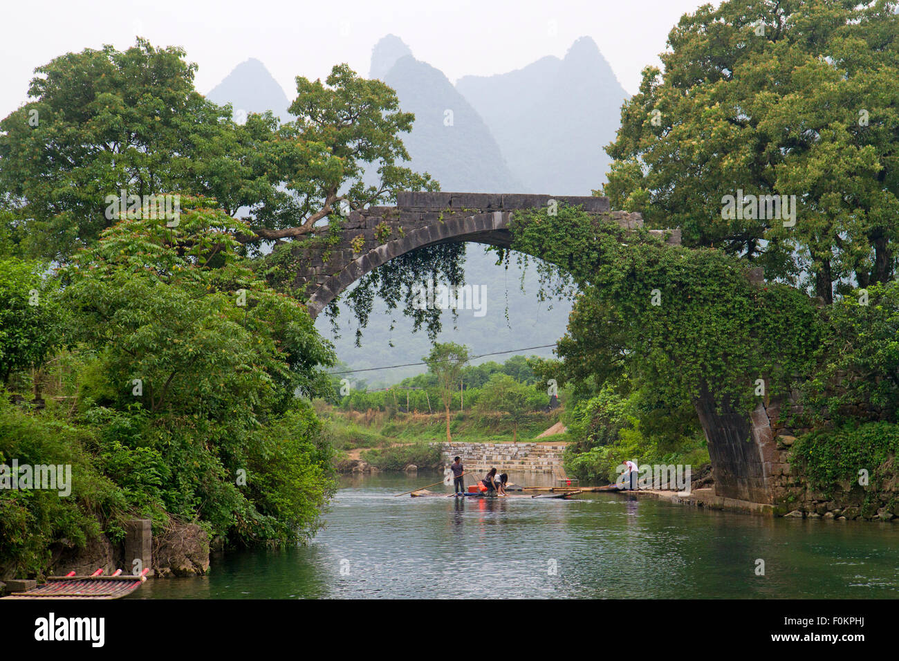 Dragon Bridge over the Yulong River near Yangshuo Stock Photo