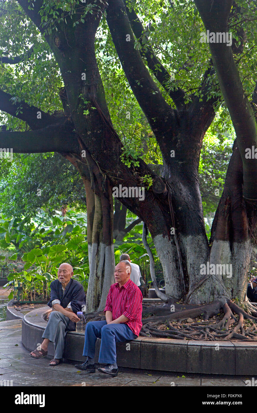 Old men taking the shade in Guilin Stock Photo