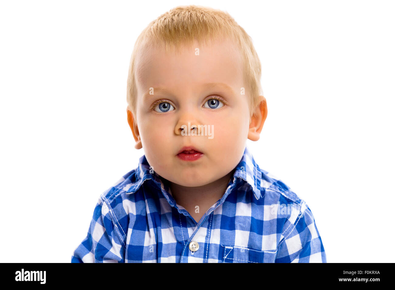 blue-eyed baby boy in a plaid shirt Stock Photo - Alamy