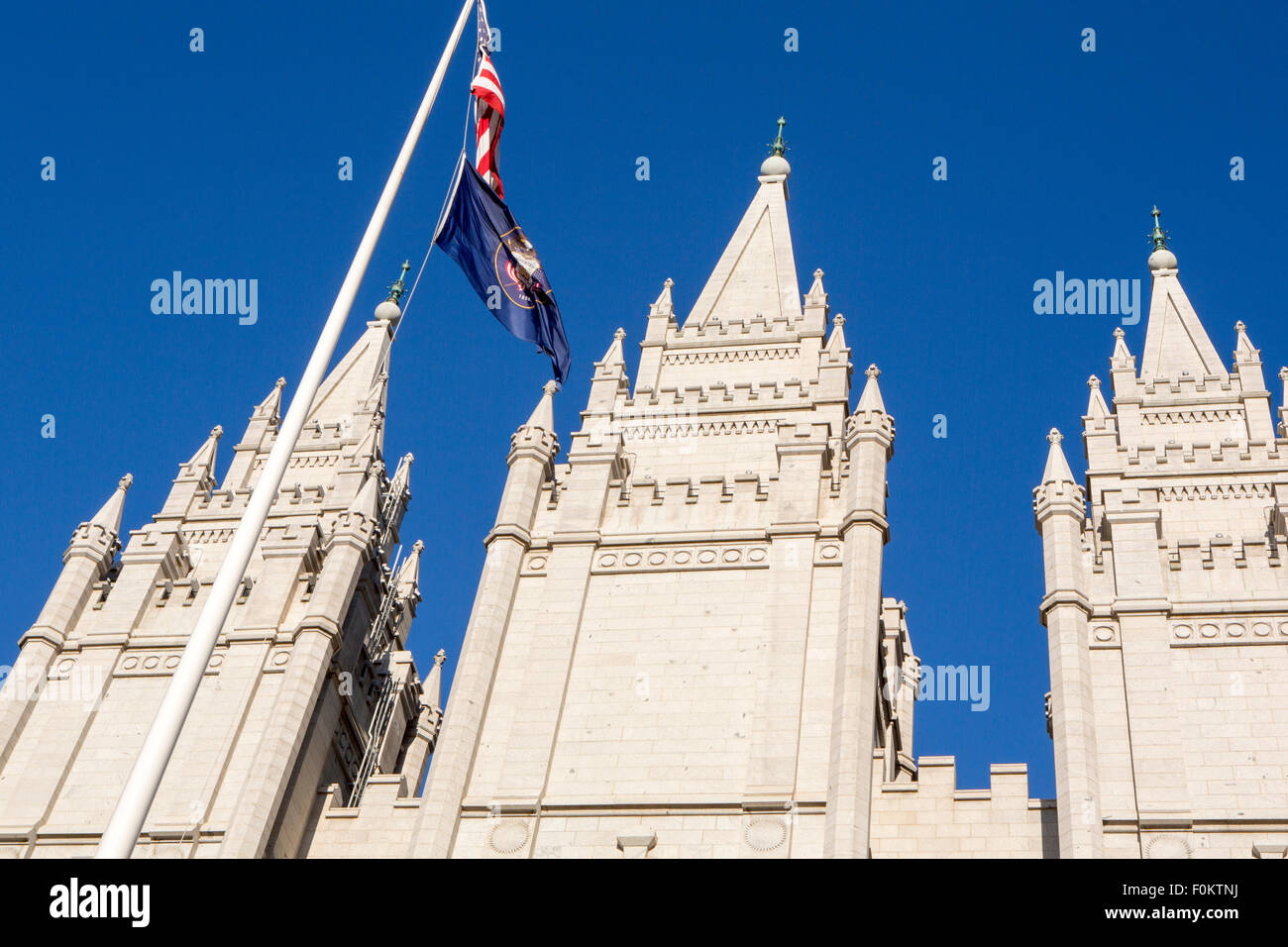 Mormon Church in Salt Lake city with a clear blue sky in the background, United States 2012. Stock Photo