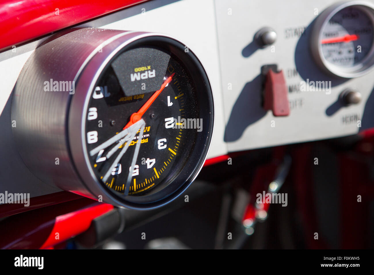 Detail of a reversed speedometer of an unidentified car during the World of Speed at Bonneville Salt Flats Recreation Area Utah Stock Photo