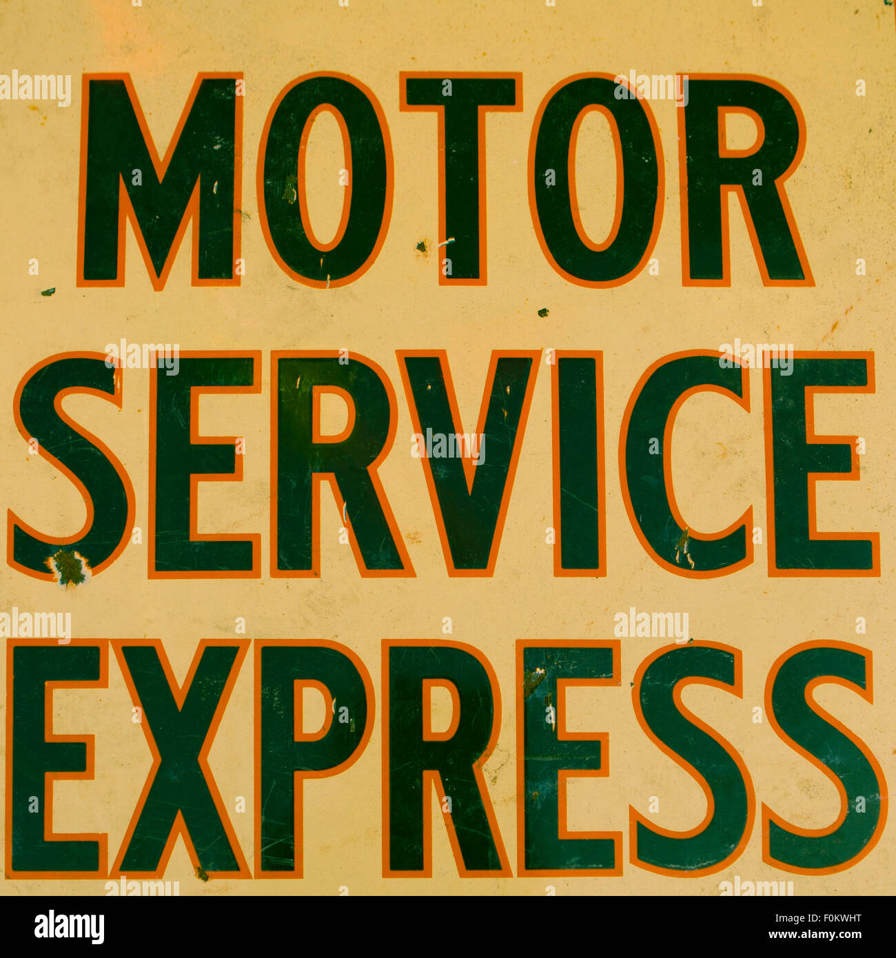 retro motor service garage sign, corrugated metal Stock Photo