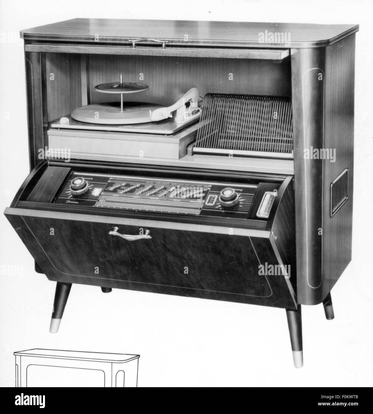 technics,consumer electronics,radiogram W656,Tonfunk GmbH,Karlsruhe,1956,W 656,W-656,electric appliance,electrical device,electric appliances,electrical devices,radio,radios,radio reception,receiver,receivers,record players,record player,record,records,record rack,record racks,records rack,music,radiogramophone,cabinet,furniture,furnishings,furnishing,technology,technologies,Baden-Wuerttemberg,Baden Wuerttemberg,Wuertemberg,Baden-Wurtemberg,Wurtemberg,Wurttemberg,Baden-Wuertemberg,Baden-Württemberg,Württemberg,industry,,Additional-Rights-Clearences-Not Available Stock Photo