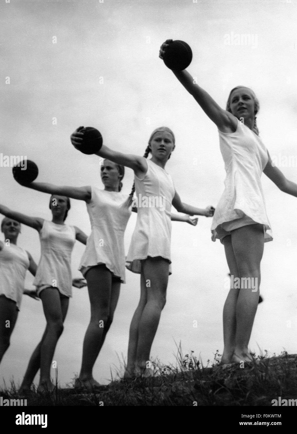 Nazism / National Socialism, organisations, League of German Girls (BDM), girls doing sports, exercises with ball, 1940, Additional-Rights-Clearences-Not Available Stock Photo