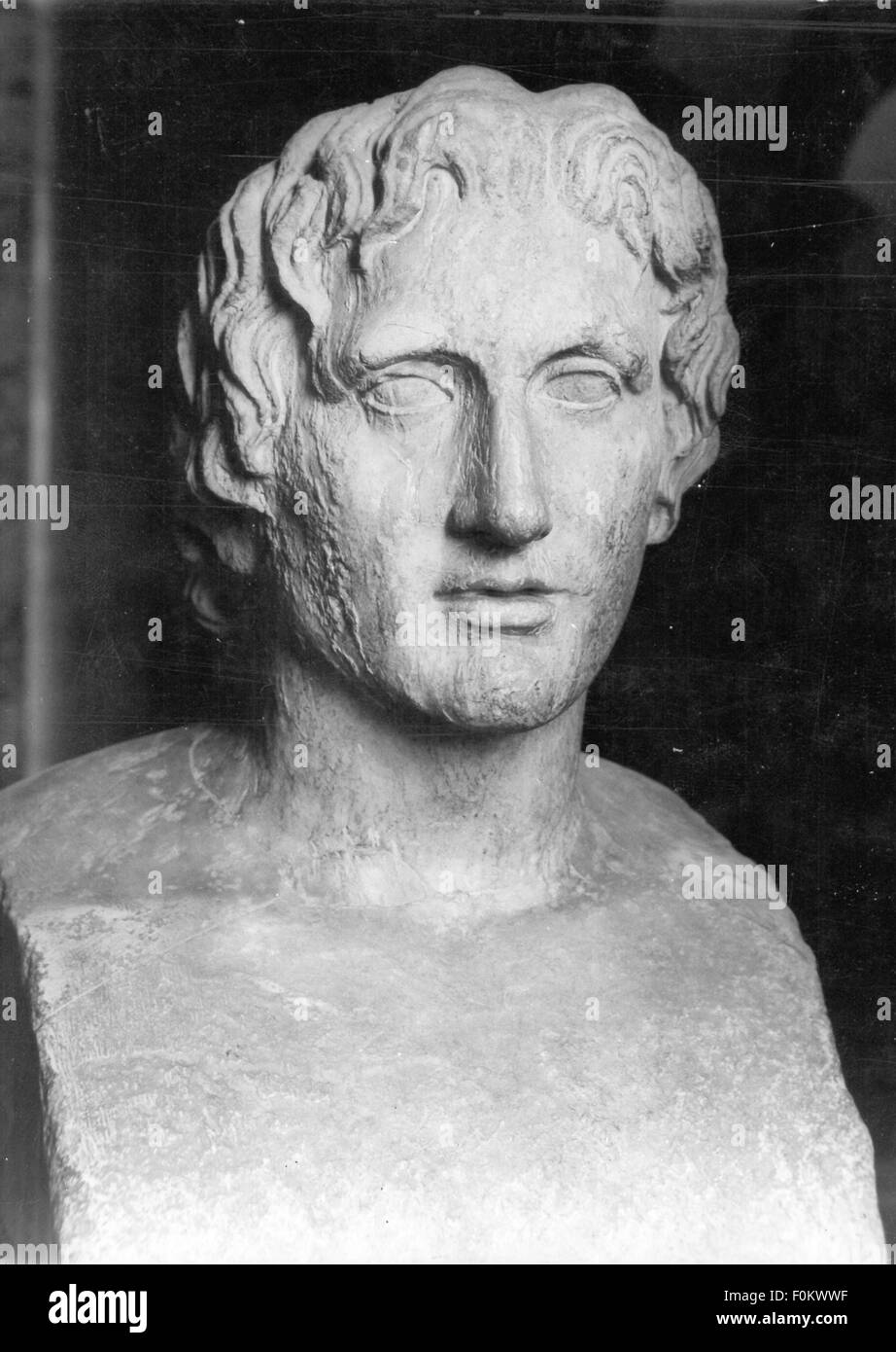Alexander III 'the Great', 20.7.356 - 10.6.323 BC, King of Macedon 336 - 323 BC, portrait, bust, herma Azara by Lysippos of Pergamum, 2nd half 4th century BC, Louvre, Stock Photo