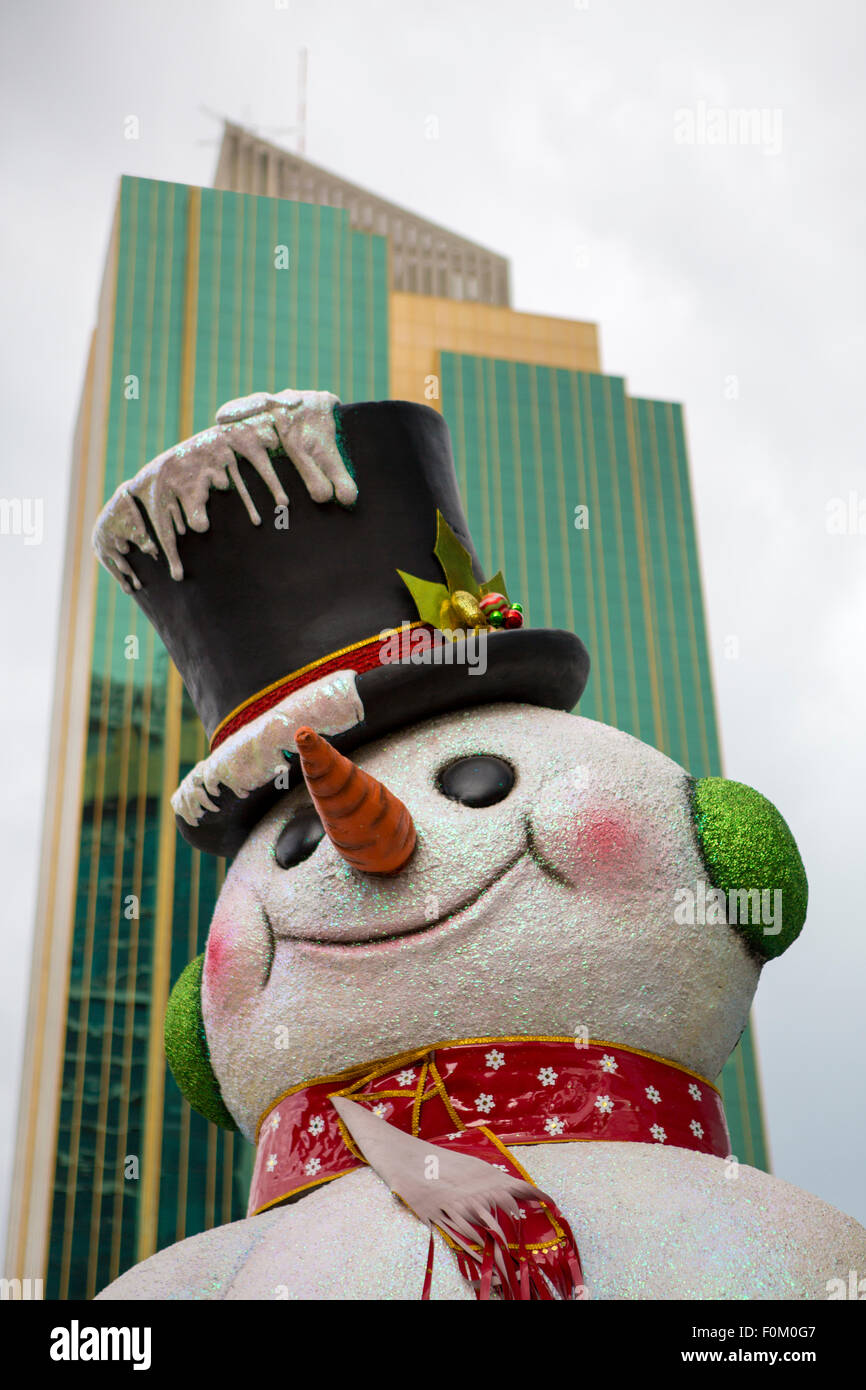 Fake Christmas snowman in Panama City, Panama 2014. Stock Photo