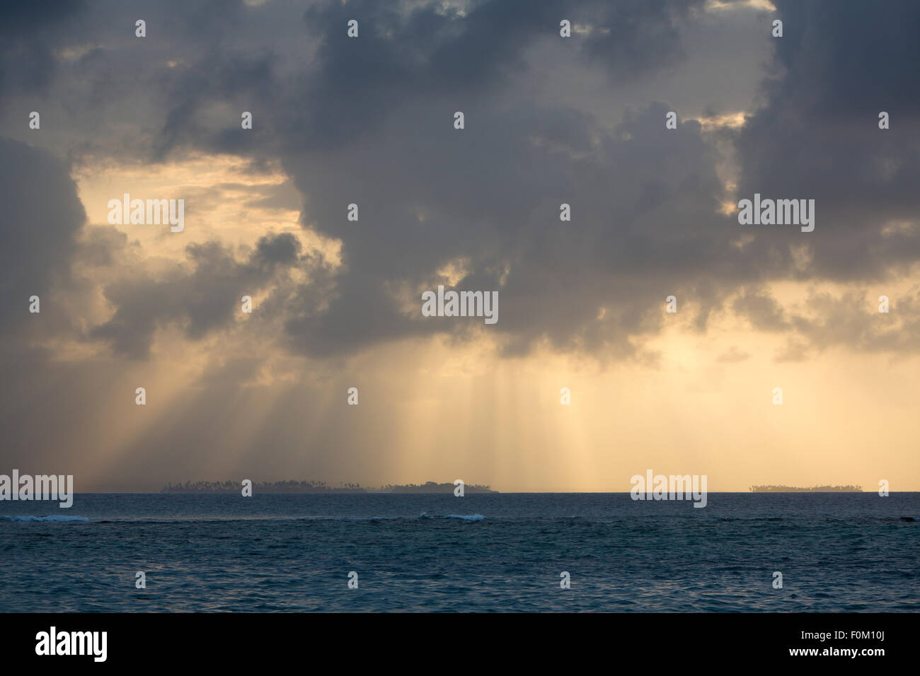 Dramatic sunset on a remote paradisiac island in San Blas Islands, Panama 2014. Stock Photo