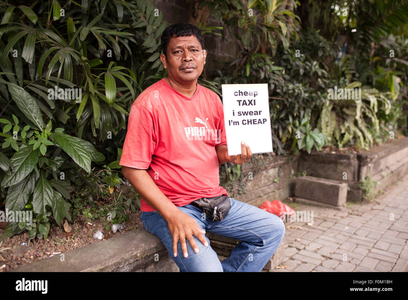 Taxi driver, Sign, Bali Stock Photo