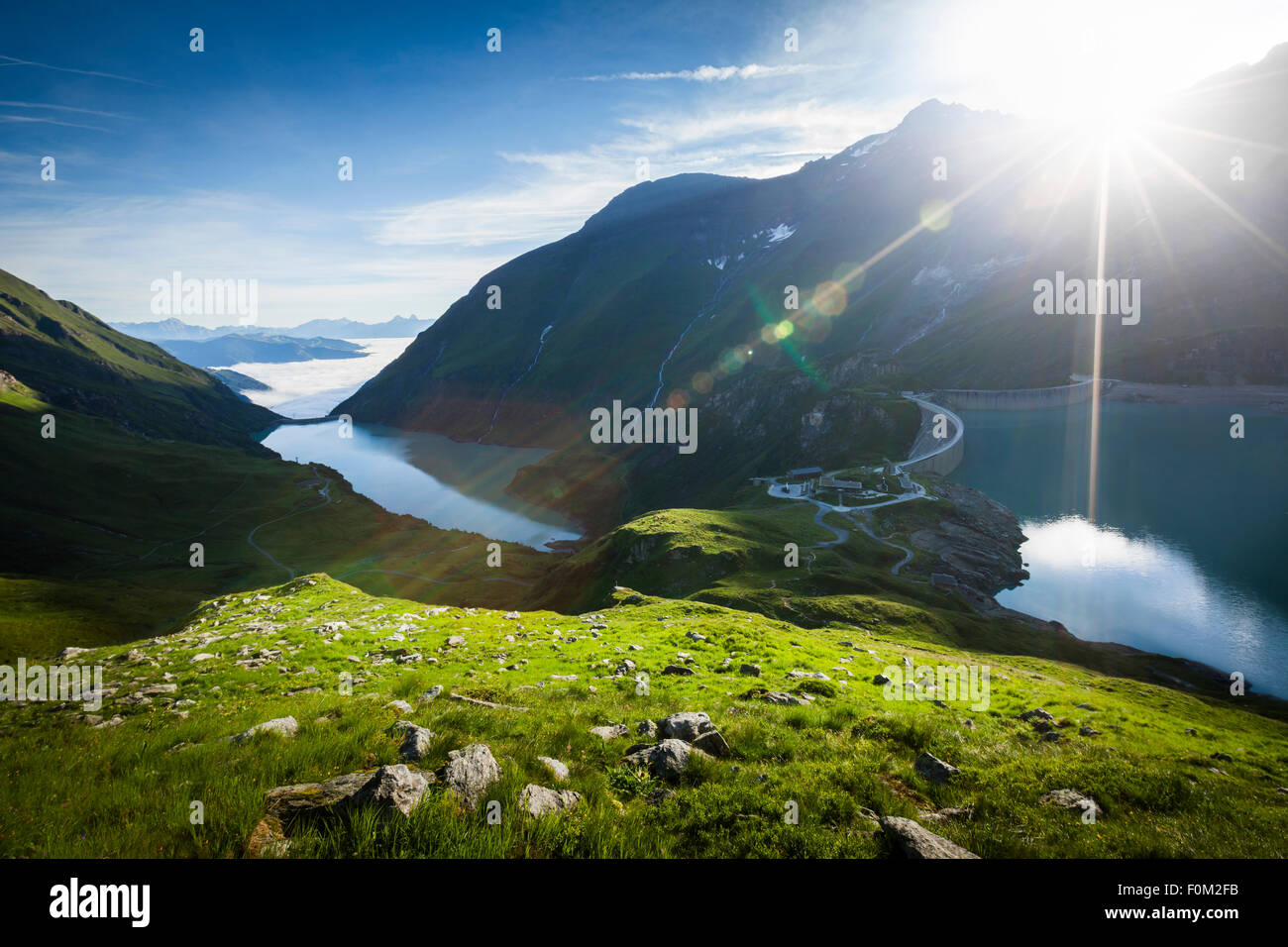 Mooserboden and Wasserfallboden reservoir with Mooser dam, Kaprun, Austria Stock Photo