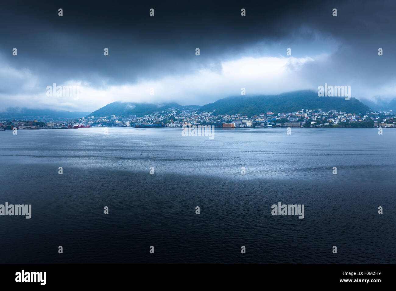 Bergen in the fog, Norway Stock Photo