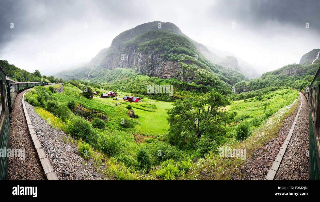 Norwegian mountain railway Flåmsbana in Flåmsdalen, Norway Stock Photo