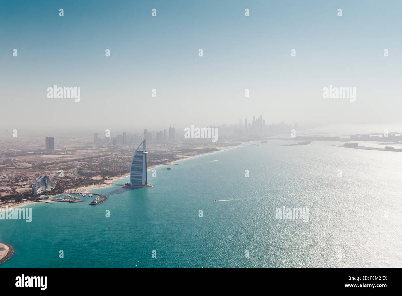 Coast with Burj Al Arab, Dubai Marina and Palm Island, Dubai, UAE Stock Photo