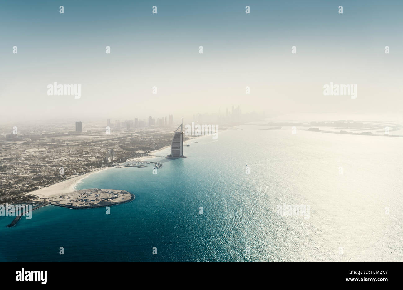 Coast with Burj Al Arab, Dubai Marina and Palm Island, Dubai, UAE Stock Photo