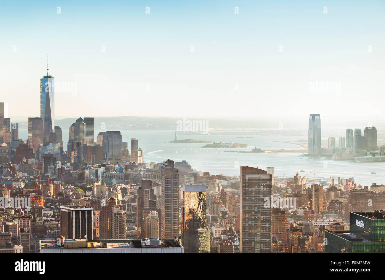 Skyline of Downtown Manhattan at sunset, New York, USA Stock Photo