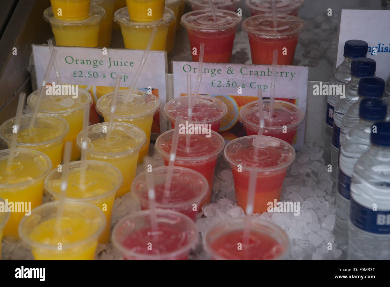 Fruit juices for sale, London Stock Photo Alamy