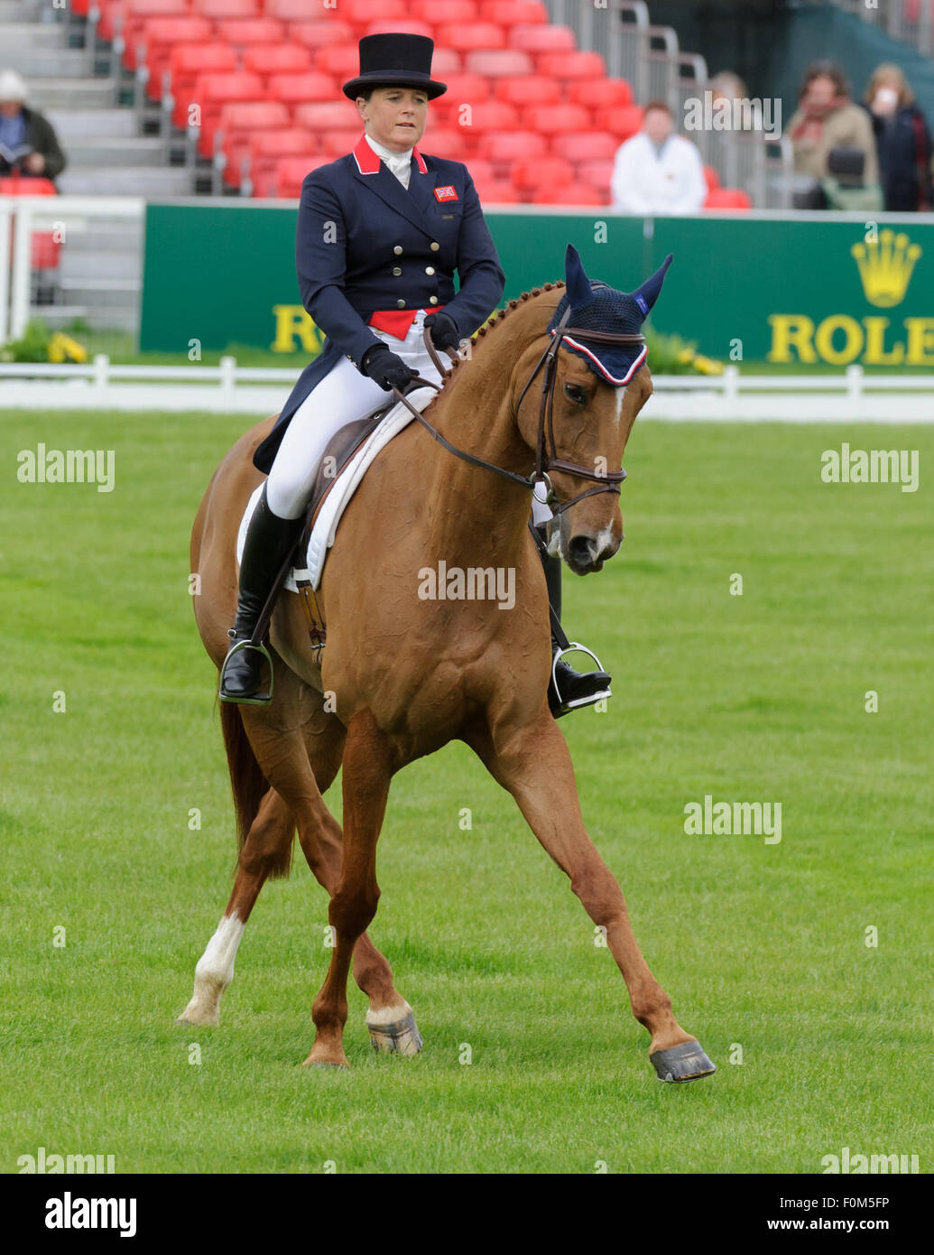 Pippa Funnell and REDESIGNED - Dressage phase - Mitsubishi Motors Badminton Horse Trials, Badminton House, Wednesday 7th May 2015. Stock Photo