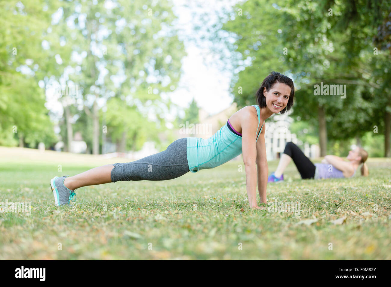 Two women during strength training Stock Photo