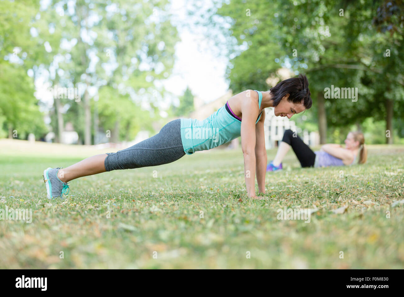Two women during strength training Stock Photo