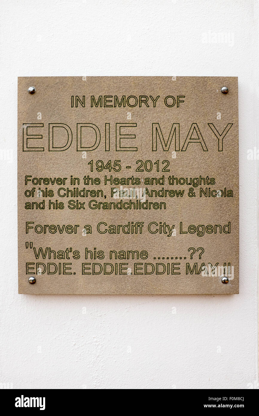 Eddie May Memorial Plaque Ninian Park Memorial Gates outside Cardiff City Stadium Stock Photo