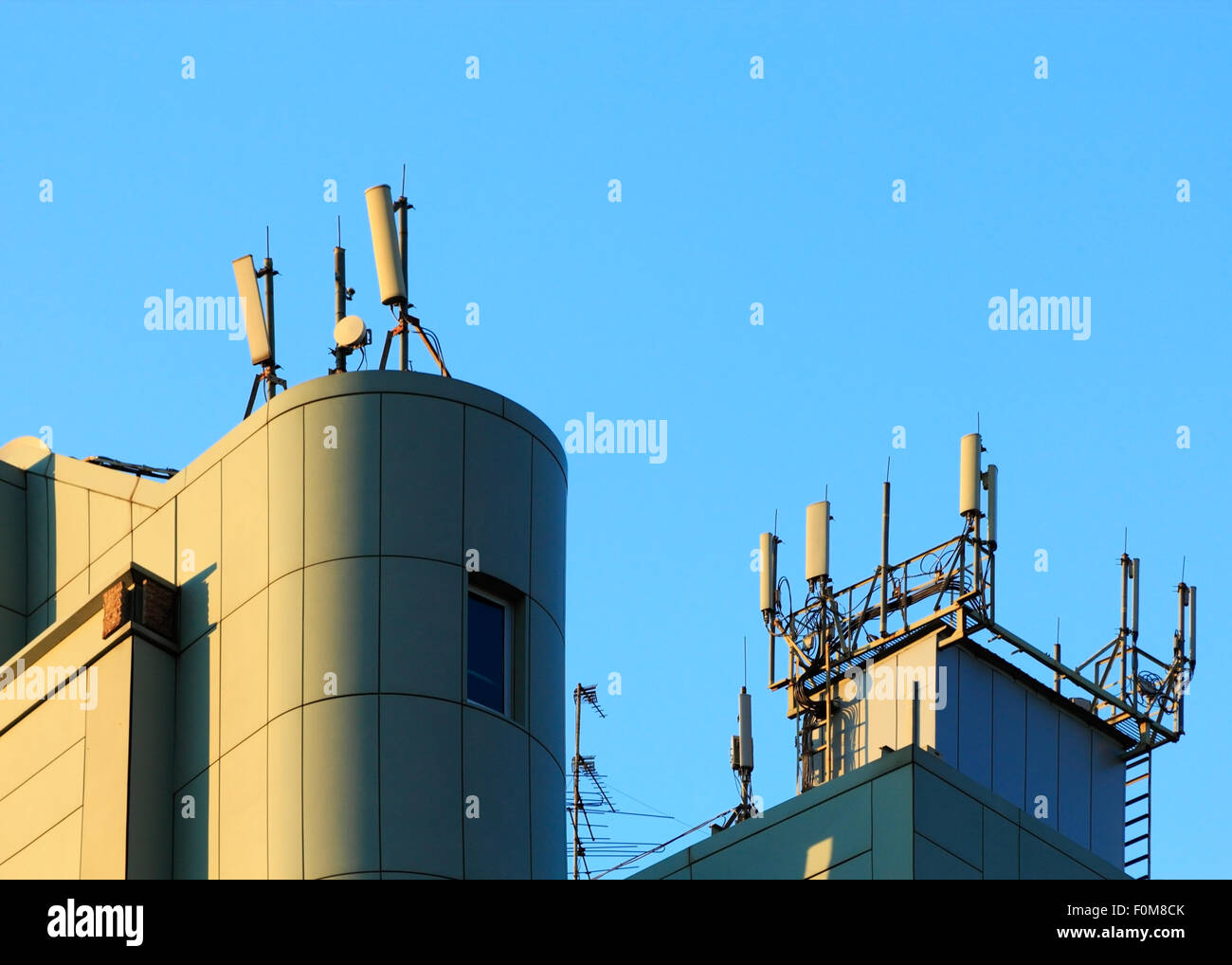Different antennas are located on the top of a building Stock Photo Alamy