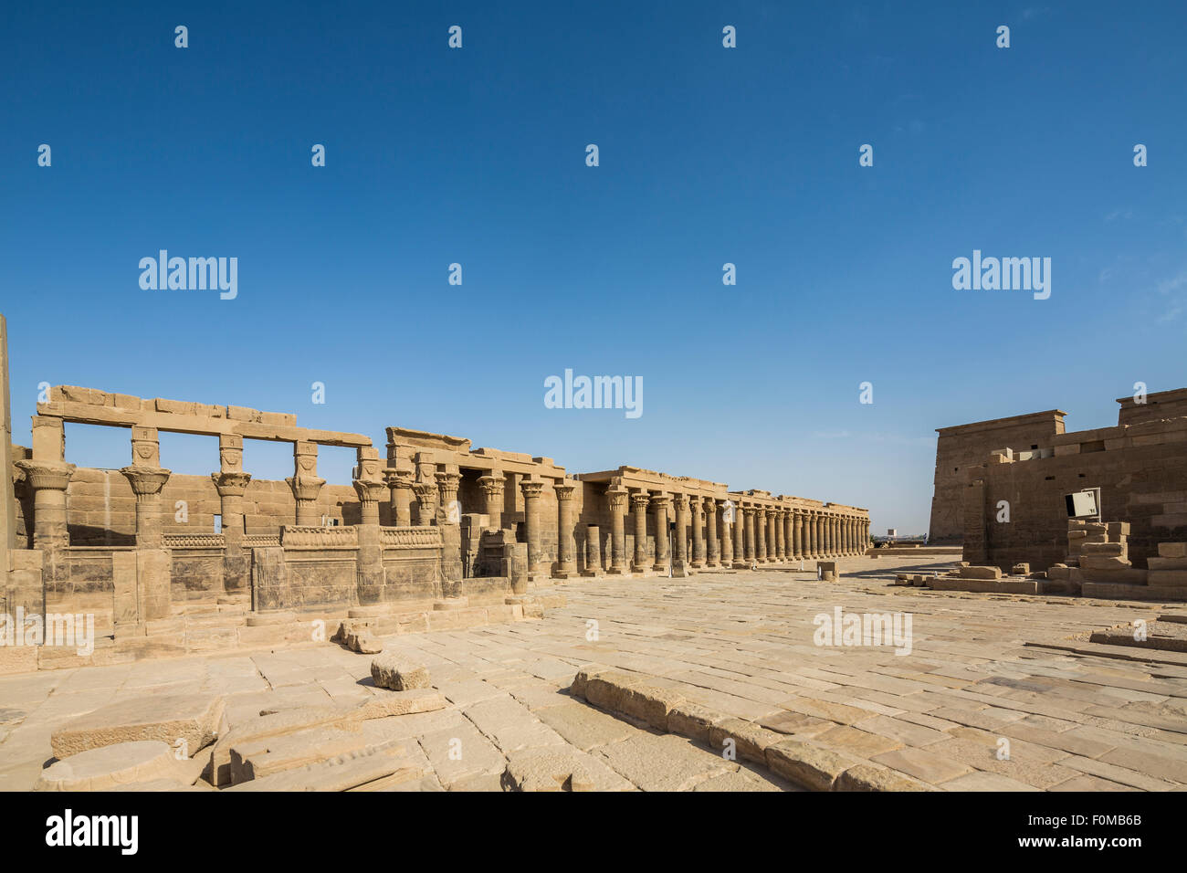 forecourt, temple of Isis, Philae, Aswan, Egypt Stock Photo