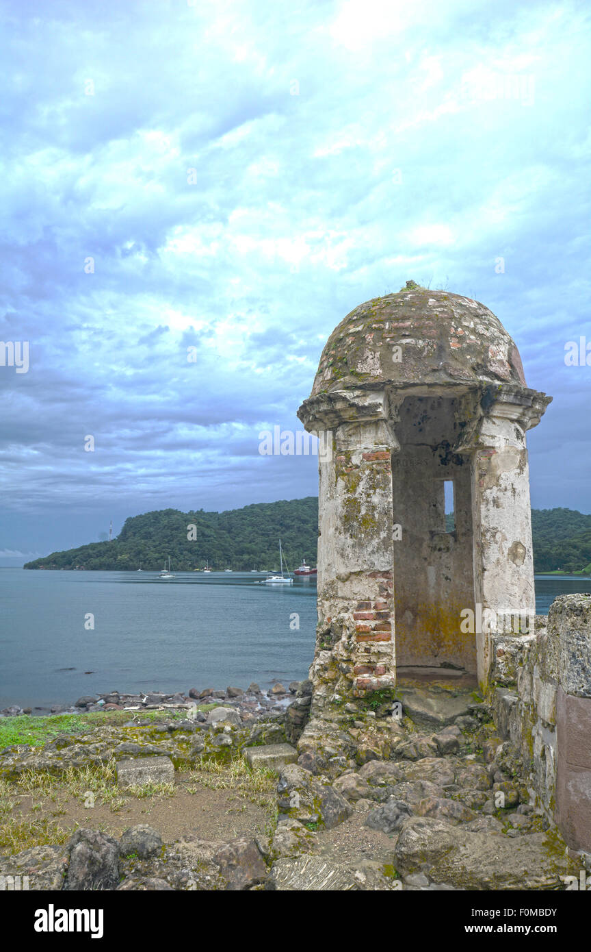 Garita tower at Santiago Fortress, Spanish fort in Portobelo Panama Stock Photo